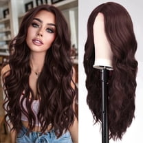 Creamily 26 Inch Brown Wigs for Women V Part Body Wave Wigs Synthetic Curly Wig Long Brown Wigs Cap