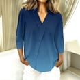 thumbnail image 2 of OIOLOYJM Women's Golf Shirts 2026 V-Neck 3/4 Sleeve Gradient Polo Shirts Summer Lapel Collared Loose Fit Hiking Tennis Shirts Business Casual Activewear Blue M, 2 of 7
