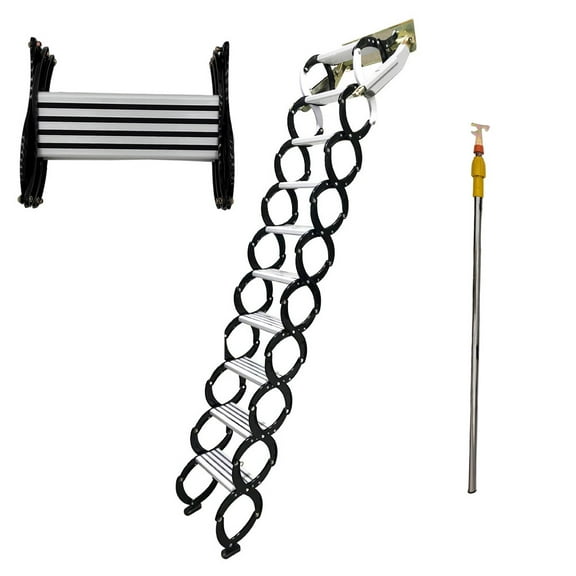 PreAsion Black Narrow Wall Mounted Loft Wall Ladder Pull Folding Down Attic Ladder 12 Steps Alloy Attic Access Ladder