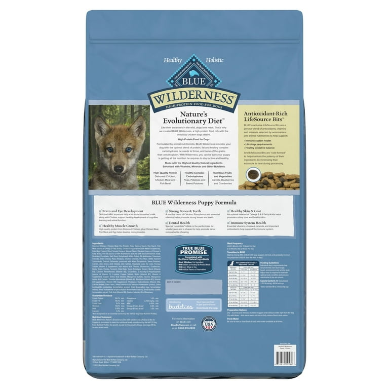 Blue Buffalo Wilderness High Protein Chicken Dry Dog Food for Puppies Grain Free 24 lb. Bag