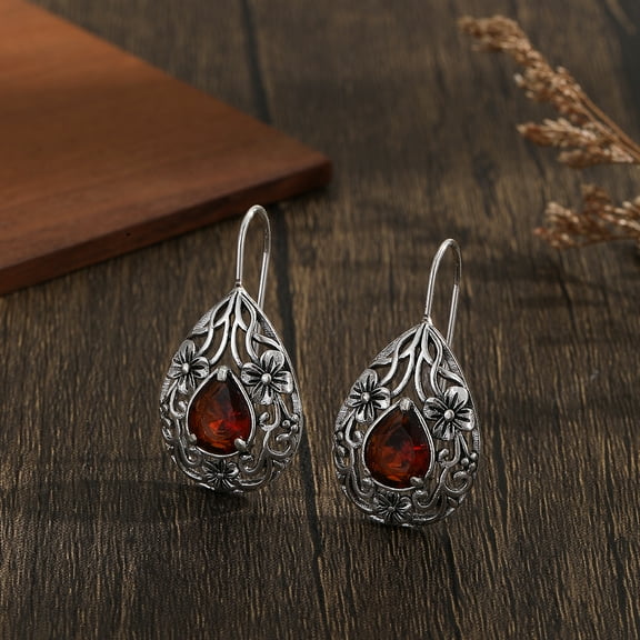 JennyShop New Trendy Women's Earrings Red Stone Stud Hoop Earrings for Women Bohemia Earrings Engagement Party Jewelry