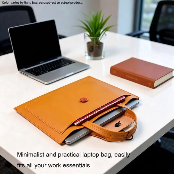 NomiLife Unisex Padded PU Leather 15-16 Inch Laptop Tote Bag, Brown