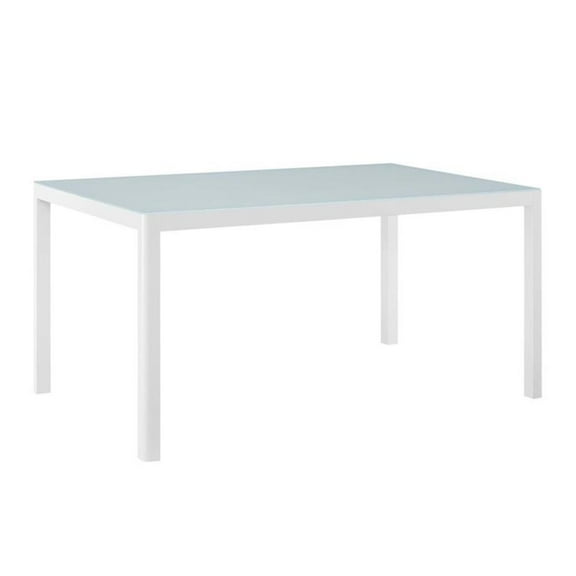 Pemberly Row 59" Modern Aluminum Patio Dining Table in White