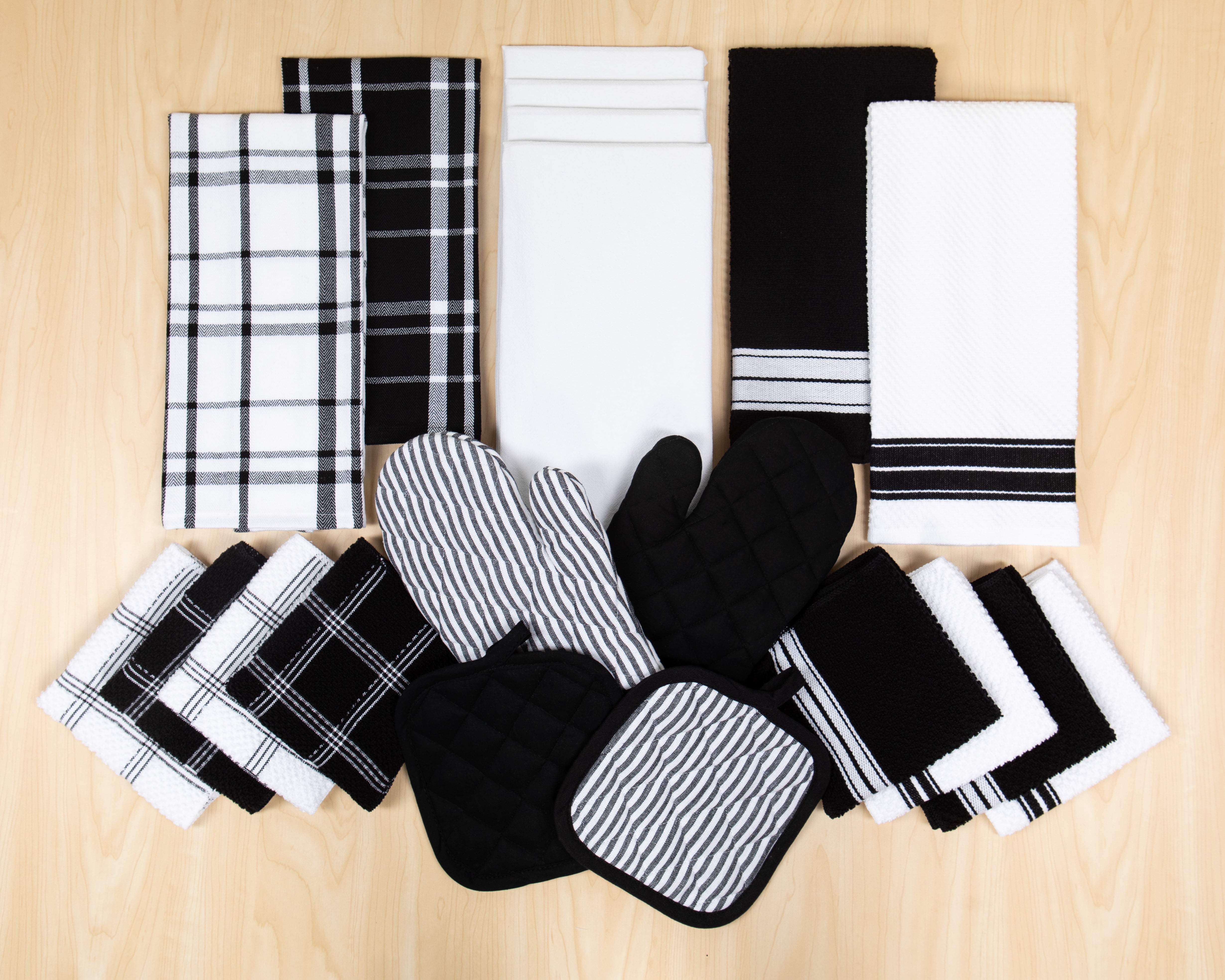 Set of 4 Black & White Windowpane Checkered Terry Dishtowels 15 x 26”