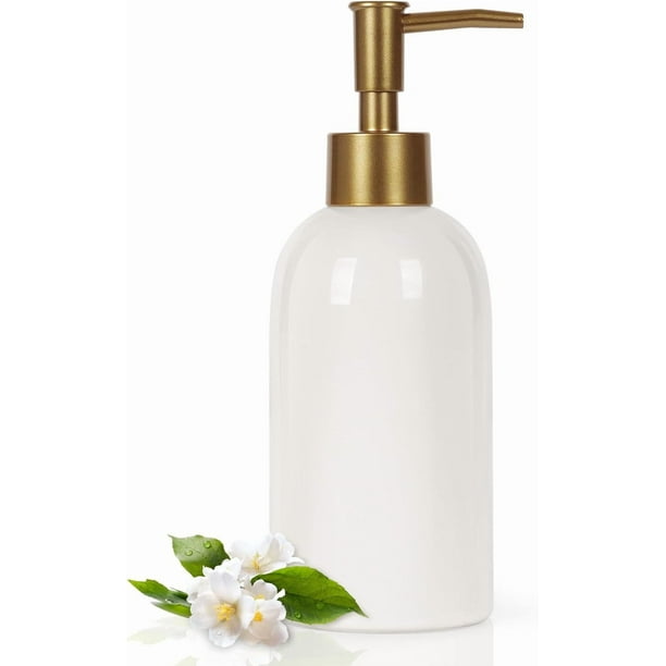 Dispensador de jabón de cerámica de 400 ml con bomba de jabón de cerámica, ideal para baño y cocina (blanco).