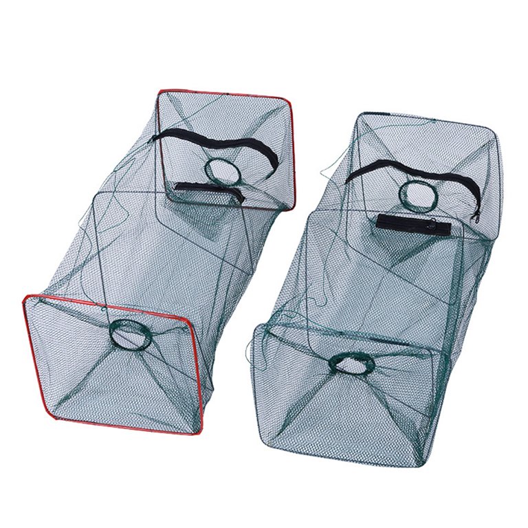 Fishing Basket Foldable Portable Dip Net Fish Cage Nylon Steel Wire Fishing  Pot Color Random, S, Edged 