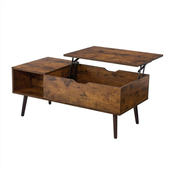39 Inch Lift Top Coffee Table Wood Hidden Compartment Storage Shelf Convertible Desk For Living Room Home Office Reception Multi-functional Table(Brown)