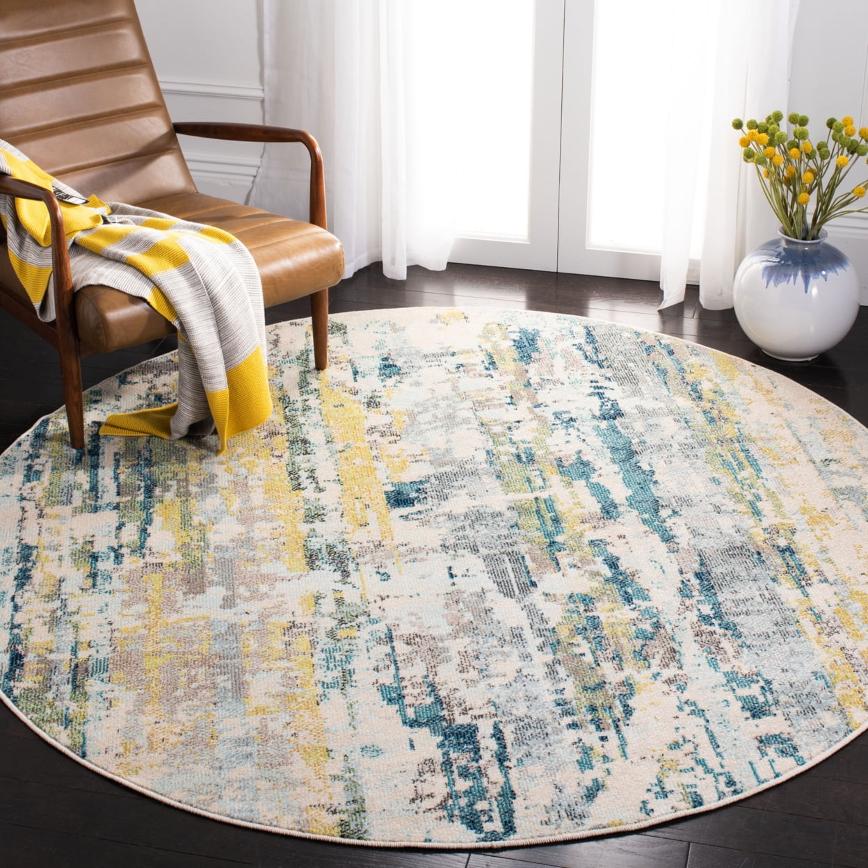 SAFAVIEH Madison Marais Distressed Abstract Runner Rug, Beige/Olive, 2'3" x 8'