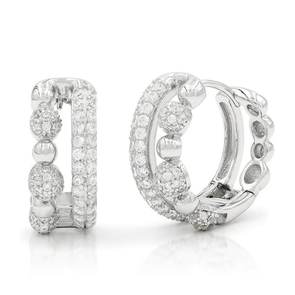 925 Sterling Silver Micro Pave Double Hoop Earrings, Giorgio Bergamo