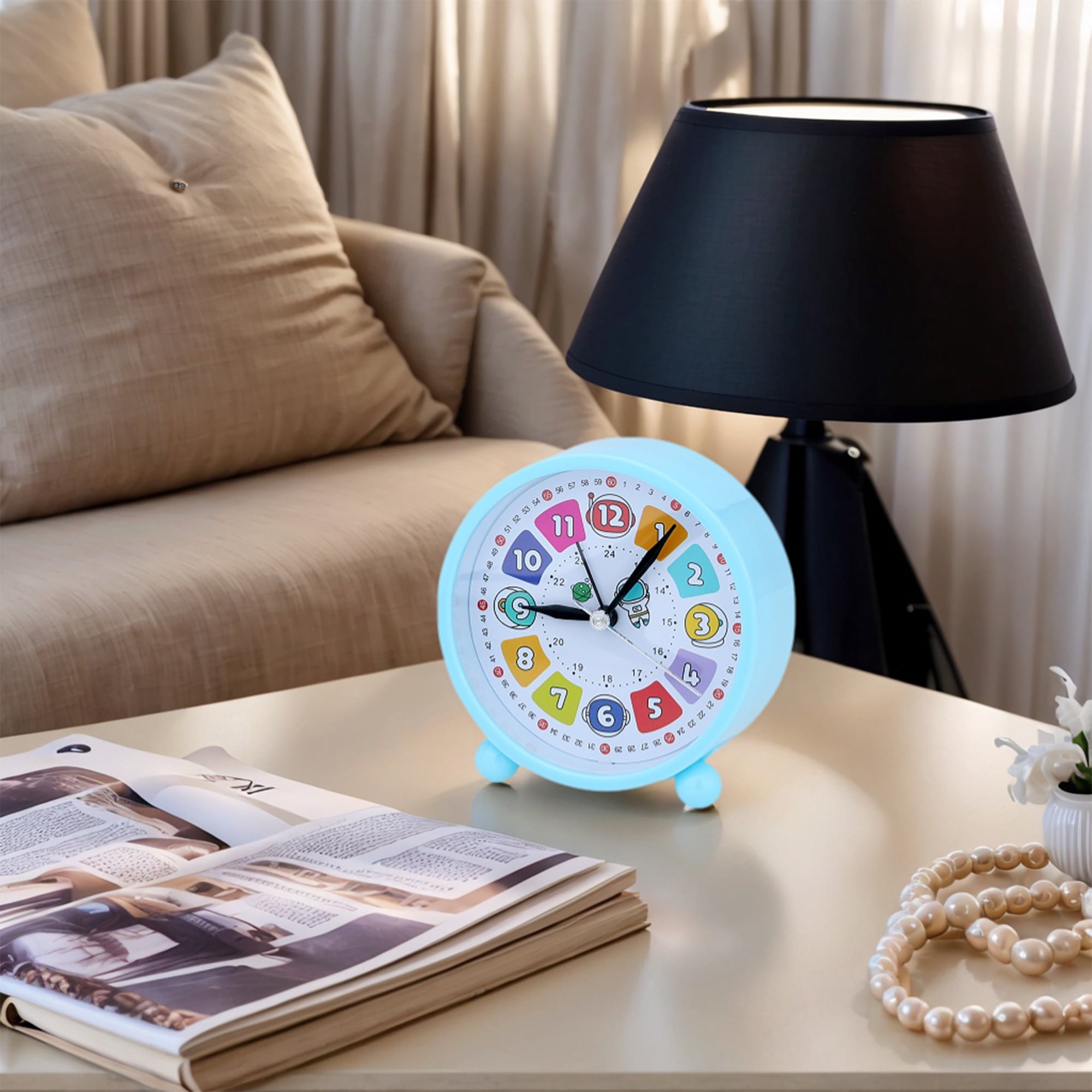 Unique Bargains Easy-to-Set Alarm Clock Blue 4.3"L x 1.6" x 4.3"H