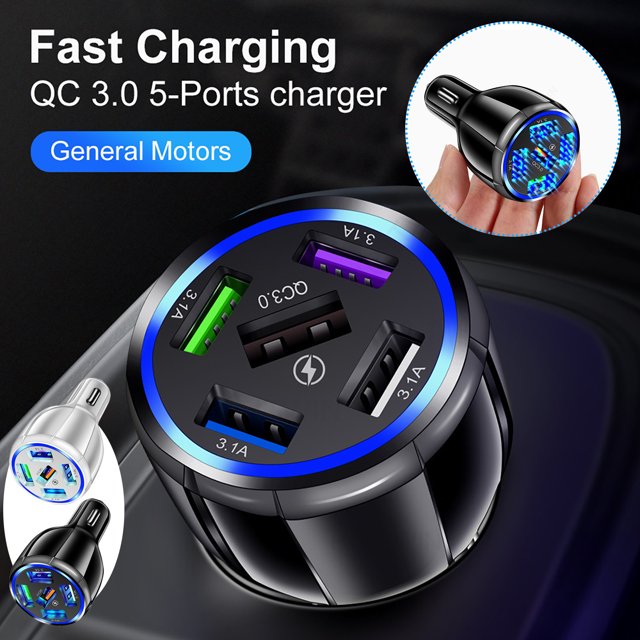 5usb Qc3 0 Car Charger, Fast Charging Power Bank, High-speed Output Dual Usb Ports, Compact Design, for Commuting Travel, Universal Compatibility, Portable Device Charger, Charging Station,