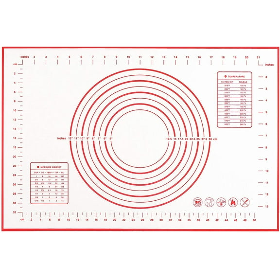 BESORICH Silicone Baking Mat 100% Non-Slip with Measurement Counter Mats, Dough Rolling Mat, Pie Crust Mat 16 x 24 Inches - Red
