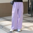 thumbnail image 2 of Atogsazn Girl's Cargo Pants Kids Casual Wide Leg Loose Pants with Pockets Girls Trendy Jogger Trousers Purple 11-12 Years, 2 of 6