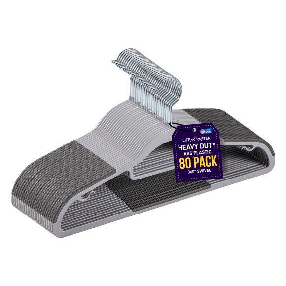 Juego de 80 perchas antideslizantes Lifemaster con revestimiento de goma