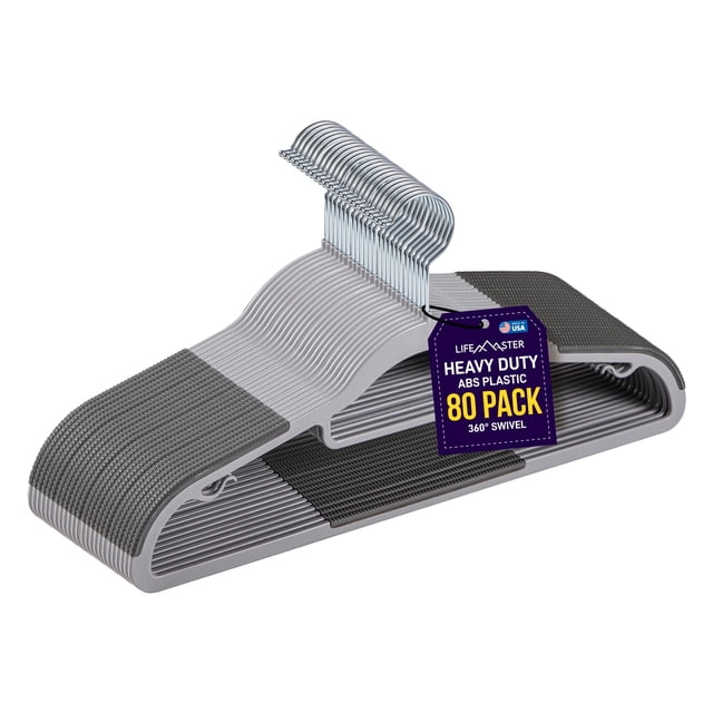 Juego de 80 perchas antideslizantes Lifemaster con revestimiento de goma