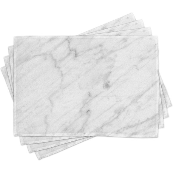 shiyou-Marble Print Place Mats Set of 4, Realistic Paint Mineral Nature Surface Motif Rock Formation Art, Washable Fabric Placemats for Dining Table, Standard Size, White and Pale Sage Green