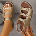 thumbnail image 3 of Rokment Womens Vintage Orthopedic Wedges Sandals 2026 Beach Summer Comfortable Leather Triple Buckles Arch Support Platform Walking Work Gladiator Sandals Gold Size 6.5, 3 of 7