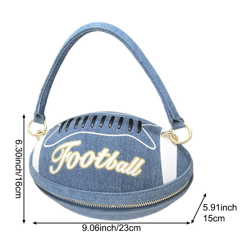 Jiibva Women American Football Shaped Crossbody Bag Denim Shoulder Bag Rugby Clutch Handbag Unique American Football Purse for Lady