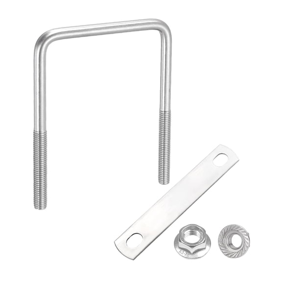 Uxcell M8 3 Inch Inner Wide Square U Bolts, 4-5/16 Inch Length 304 Stainless Steel U-Bolts with Flange Hexagon Nuts, Frame Plates for Trailer, Automotive, (75mm W x 110mm L)