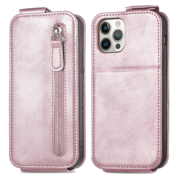 TECH CIRCLE phone case for iPhone11 pro ,PU Leather zipper Flip Folio Case Wallet with Card Slot,TPU Shockproof Inner Case Compatible with iPhone11 pro ,Rosegold