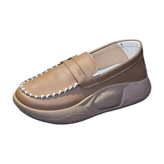 Zapatos casuales para mujer, cómodos, a la moda, con suela gruesa, sin cordones y con plataforma para exteriores. caqui 35
