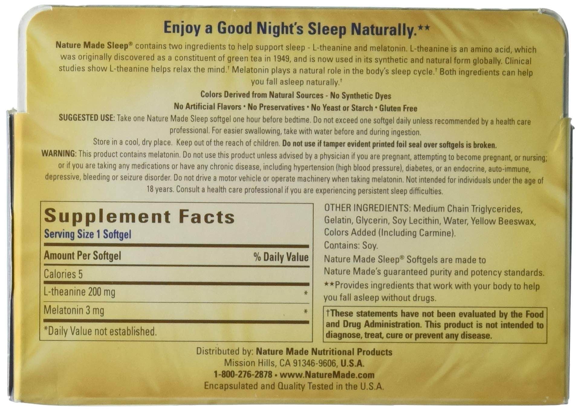 Nature Made Sleep Melatonin 3mg with L-theanine 200 mg Softgels, 30 Count