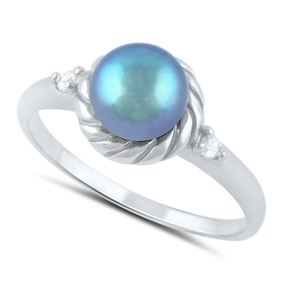 SilverCloseOut Sterling Silver Simulated Tahitian Pearl Solitaire Ring for Women