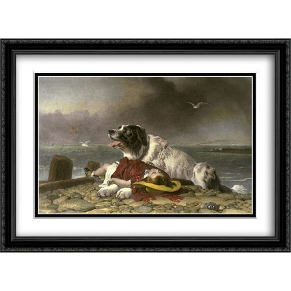 Saved 2x Matted 38x28 Large Black Ornate Framed Art Print by Edwin Henry Landseer