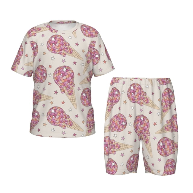Fotbe Sparkling Ice Cream Pijama Estampada de 2 Piezas para Niños – Ropa de Dormir de Manga Corta Cómoda para Niños y Niñas, Camiseta y Shorts de Algodón-Small