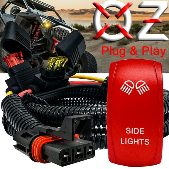 Side Lights On/Off Red Rocker Switch with Power Busbar Plug Harness Compatible with Polaris Pulse Power Busbar RZR Pro Ranger Crew XP 2018-2023