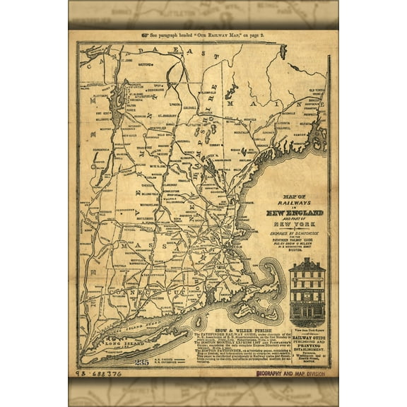 24"x36" Gallery Poster, Map of railroads in New England 1847