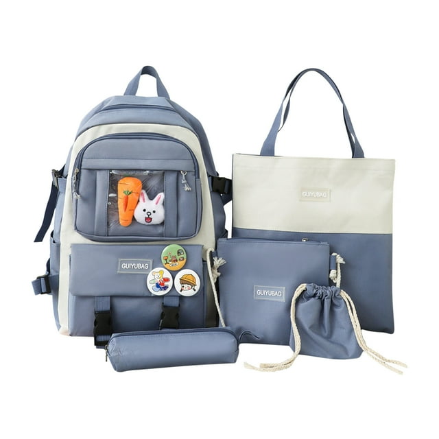 Mochilas para la Escuela de Gran Capacidad Mensajero Bolso Haz Bolso de Lápiz Caso, Elemental Niños Bolso de Mano Conjunto de Lienzo, 43x29x13cm Mochila con Correas de Hombro, Azul