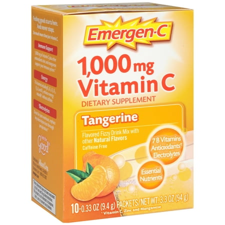 (2 Pack) Emergen-C (10 Count Tangerine Flavor) Dietary Supplement Fizzy Drink Mix with 1000 mg Vitamin C 0.33 Ounce Packets
