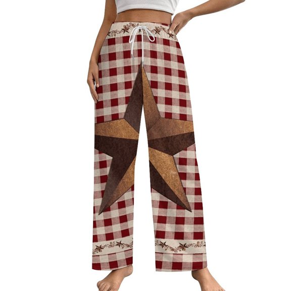 American Country Star Retro Red Checked Plaid Pajama Pants Comfortable Elastic Waist Pajamas Fashion Sleepwear Bottoms Plus Size Homewear