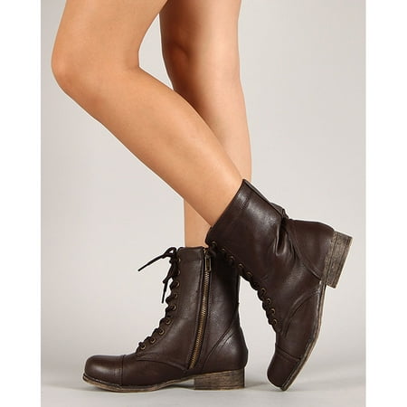 Bamboo Women's Surprise-13 Combat Boots Military Cuff Down (Best Way To Cut Down Bamboo)