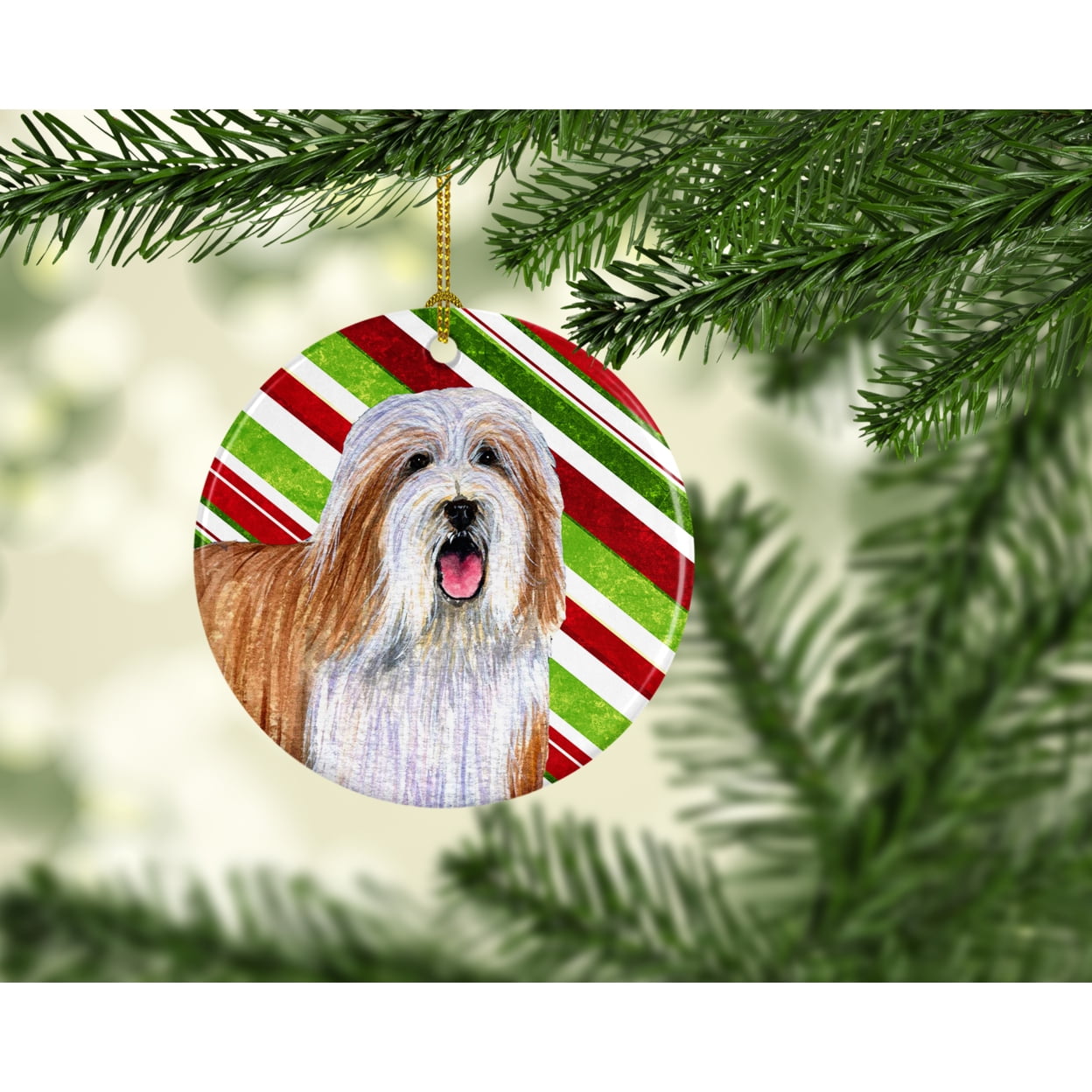 Carolines Treasures LH9240-CO1 Bearded Collie Candy Cane Holiday Christmas Ceramic Ornament, Multicolor