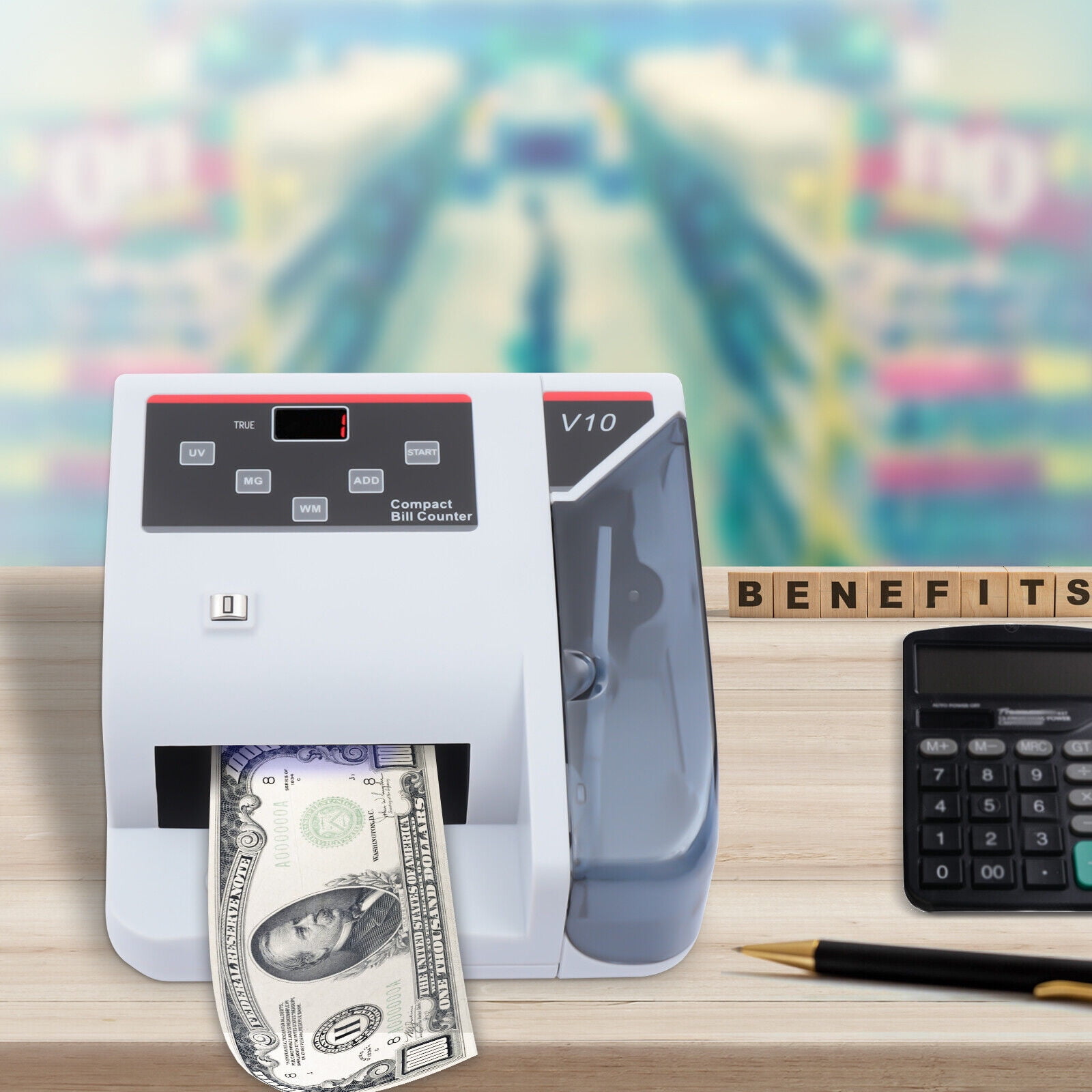 Money Bill Counter Cash Counting Machine with UV/MG/WM Counterfeit Detection V10 Portable Money