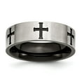 thumbnail image 1 of White Stainless Steel Ring Band Wedding Flat 7mm Black IP-plated Crosses Brushed Polished, 1 of 6