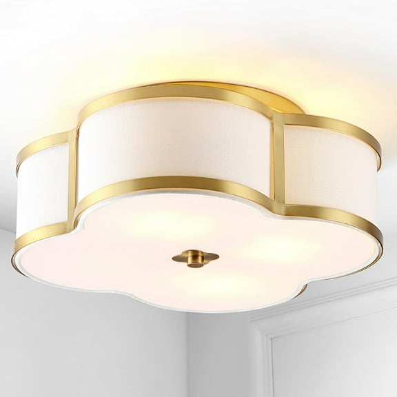 JONATHAN Y Quatrefoil 18" Scalloped Shade Metal Classic Glam LED Flush Mount, Brass Gold
