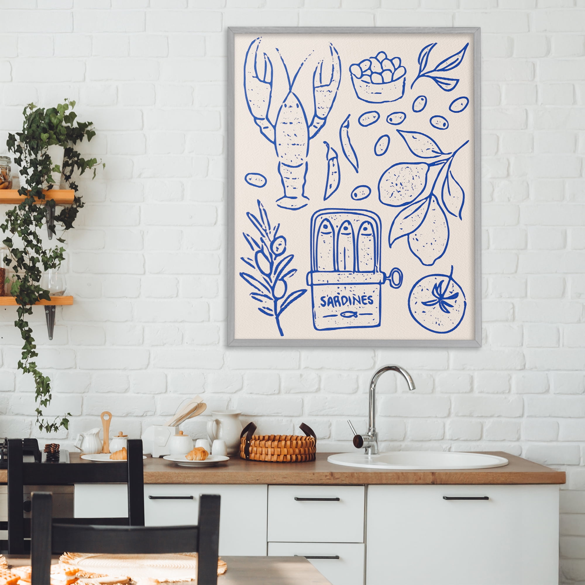 Stupell Industries Seafood & Herbs Simplicity Gray Framed Giclee Art, design by Camila Juncos