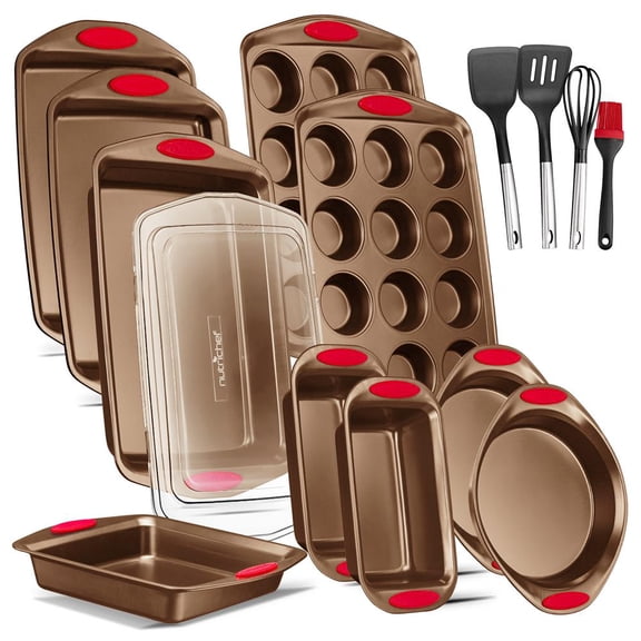 NutriChef Baking Pan 15-Piece Nonstick Golden Carbon Steel Bakeware Set