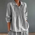 thumbnail image 2 of beishanbush Winter Sales Saving $15 Women Shirts Women's Blouse,V Neck Pleated Lapel Long Sleeve Loose Fit Under $20, 2 of 4