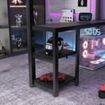 thumbnail image 3 of Full Size Loft Bed with Desk and Storage, Metal Loft Bed Frame with Stairs and LED Light, Gaming Loft Bed with Charging Station, Storage Wardrobe and Shelves for Adults Teens Black, 3 of 12