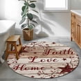 thumbnail image 3 of Round Area Rug 3 Ft, Vintage Farmhouse Washable Non-Slip Circle Carpet for Living Room/Bedroom, Brown Country Star Berries Wooden Grain Low-Profile Small Floor Mats Collection Rugs for Indoor, 3 of 8