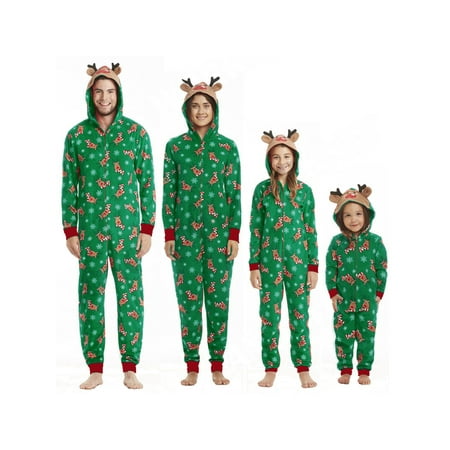 

Calsunbaby Green Christmas Family Cotton Pajamas Sets Adults Kids Hooded Pullover Sleepwear Outfit