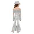 thumbnail image 2 of TiaoBug Kids Girls Off Shoulder Fringe Jumpsuit Disco Outfit for Retro Themed 70s Party & Stage Performance Silver 6, 2 of 7
