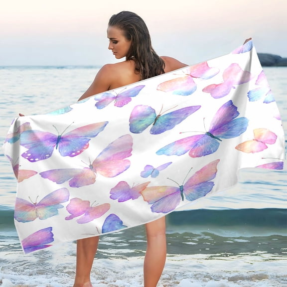 Qxltty Colorful Butterflies Beach Towel Sand Free Bath Towel Absorbent Quick Dry Soft Lightweight Blanket for Travel Gym Camping 60x30in
