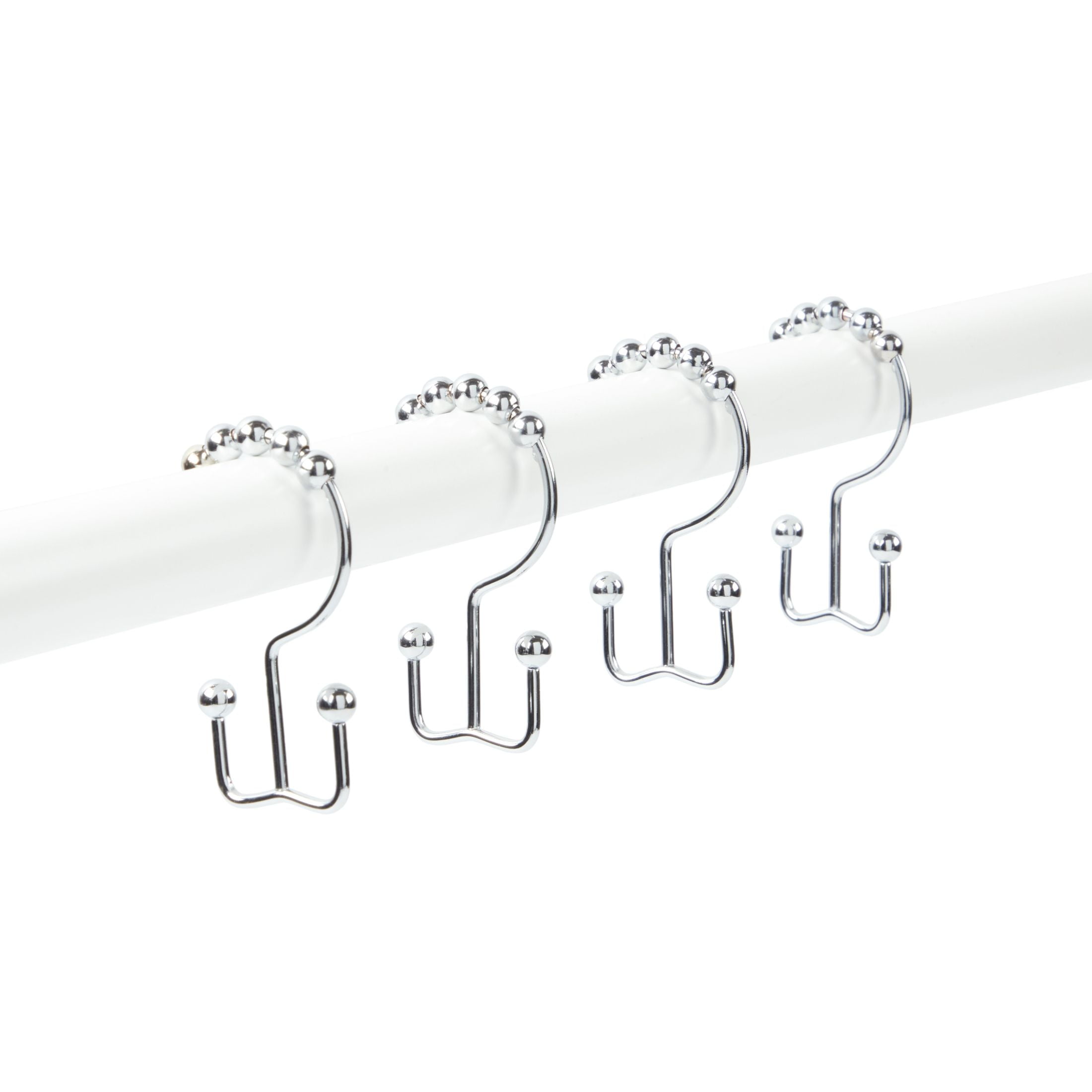 Better Homes & Gardens Easy Glide Metal Rollerball Double Shower Hooks, Chrome, 12 Pieces