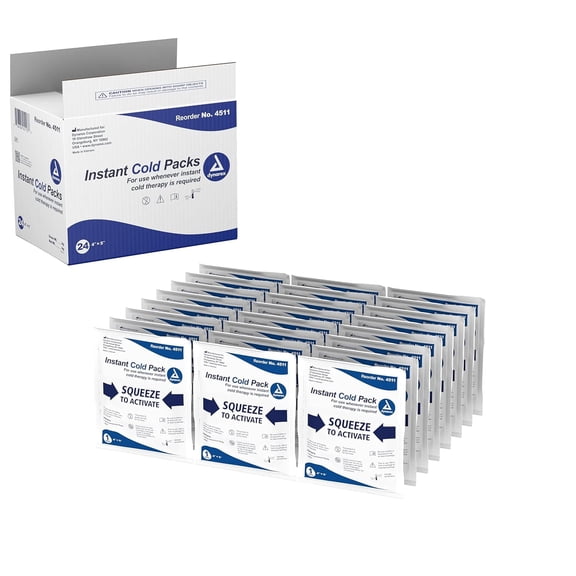 Dynarex Instant Cold Pack, Disposable Ice Pack for Cold Compress, 4” x 5”, 24 Count