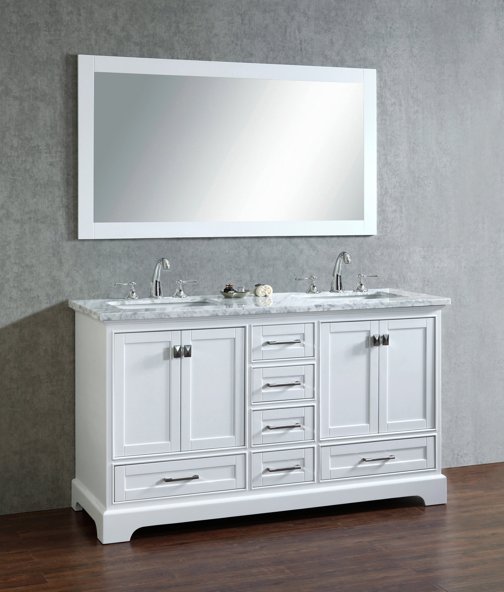 Stufurhome Newport White 60 Inch Double Sink Bathroom Vanity